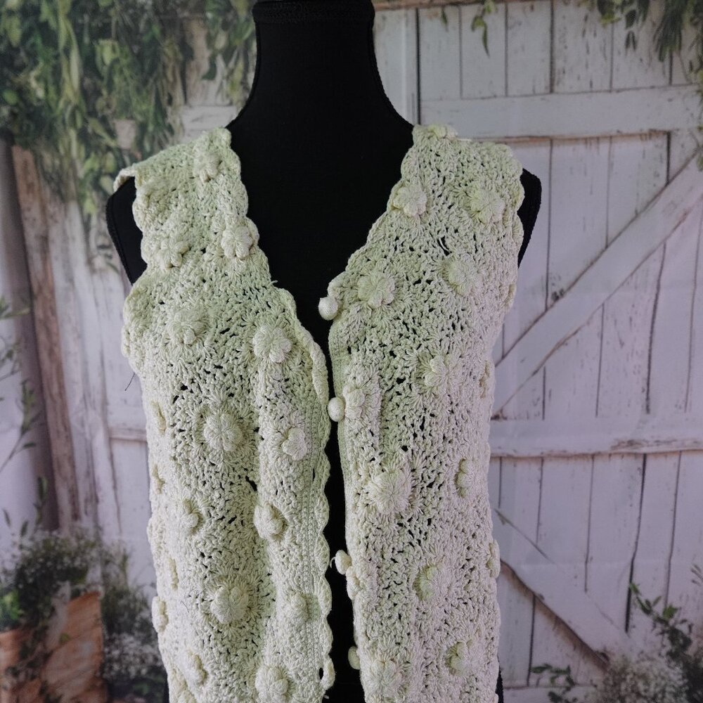 Hand Crochet Vintage Vest  100% Cotton-Cream Colour -  US size small